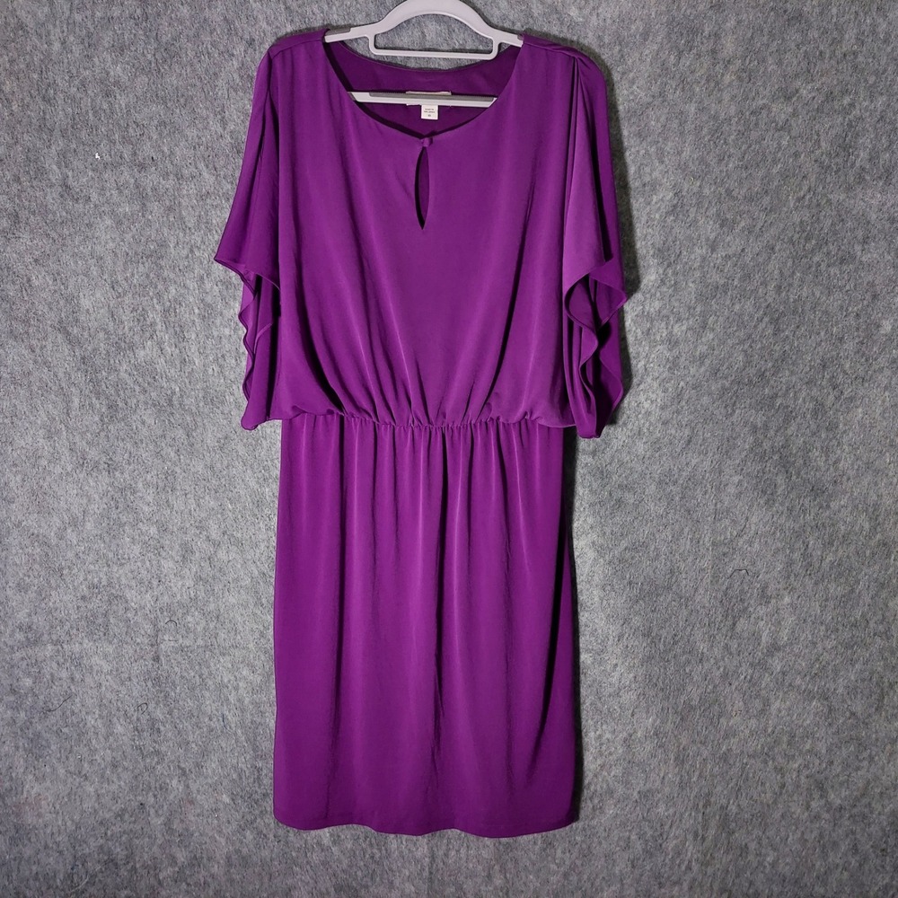 Coldwater Creek Dress Women 10 Purple Flutter Sleeve Keyhole Slinky‎ Stretch